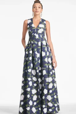 Sachin & Babi Brooke Gown - Navy/Ivory Moonlit Garden