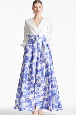 Sachin & Babi Zoe Gown - Off White/Azure Watercolor