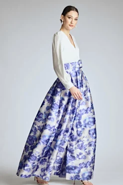 Sachin & Babi Zoe Gown - Off White/Azure Watercolor
